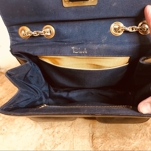 Vintage Block Navy Blue Adjustable Chain Handle Bag Size Small - Picture 9 of 15